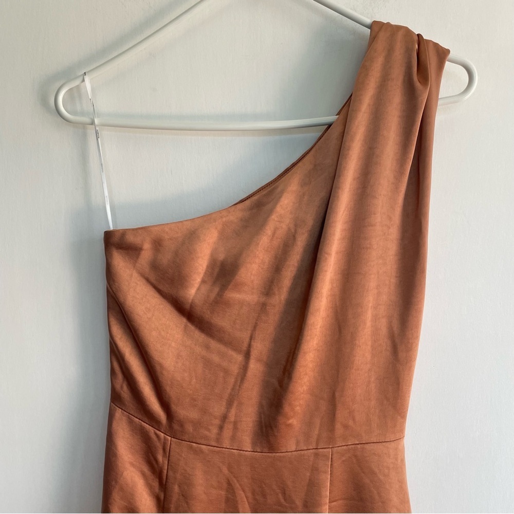 NWT Elliott Cassini Dress Copper Satin One Shoulder Ruched Formal Sleeveless S - Picture 8 of 15